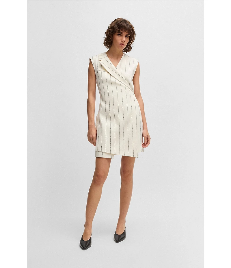 BOSS by Hugo Boss Dagania Pinstripe Linen Blend V-Neck Sleeveless Wrap Dress