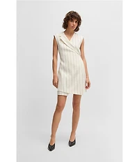BOSS by Hugo Boss Dagania Pinstripe Linen Blend V-Neck Sleeveless Wrap Dress