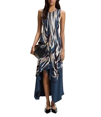 BOSS By Hugo Boss Donaria Printed Twill V-Neck Sleeveless High-Low Maxi Dress