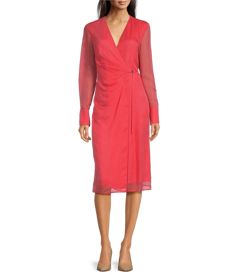 BOSS by Hugo Boss Dosala V-Neck Long Sheer Sleeve Wrap Midi Dress