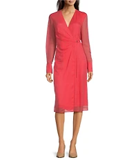 BOSS by Hugo Boss Dosala V-Neck Long Sheer Sleeve Wrap Midi Dress