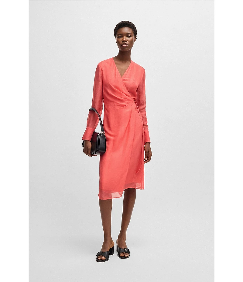 BOSS by Hugo Boss Dosala V-Neck Long Sheer Sleeve Wrap Midi Dress