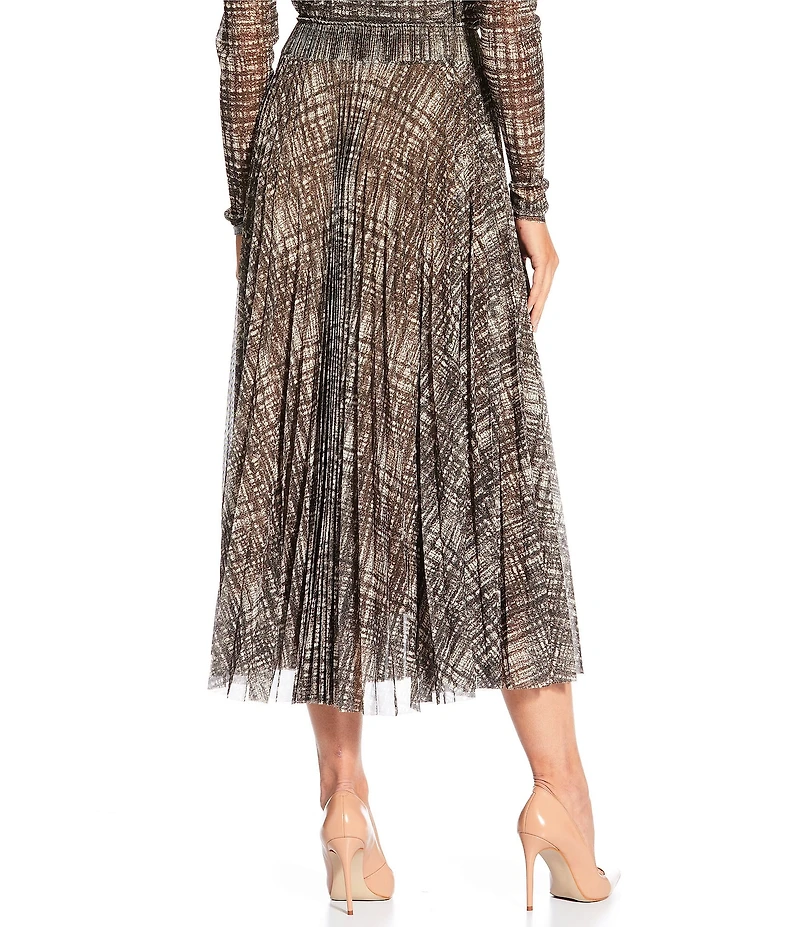 BOSS By Hugo Boss Edrisa Coordinating Tweed Printed Mesh Pleated Midi Skirt