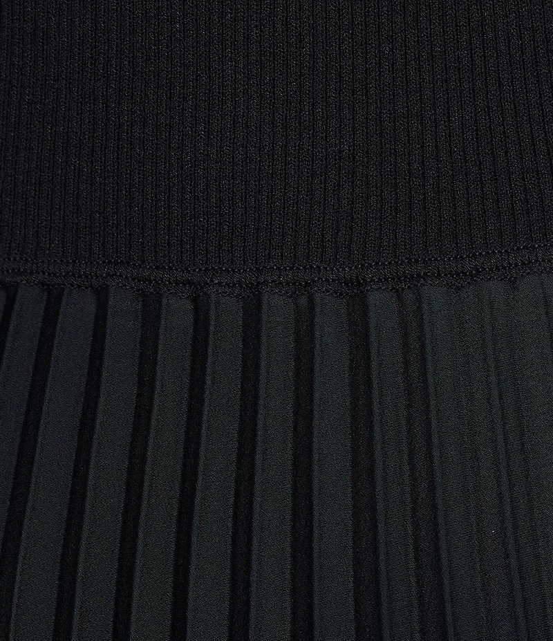 BOSS by HUGO BOSS Fadrid Mixed Media Knit And Woven Round Neck Short Sleeve Pleated Midi Dress