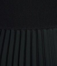 BOSS by HUGO BOSS Fadrid Mixed Media Knit And Woven Round Neck Short Sleeve Pleated Midi Dress