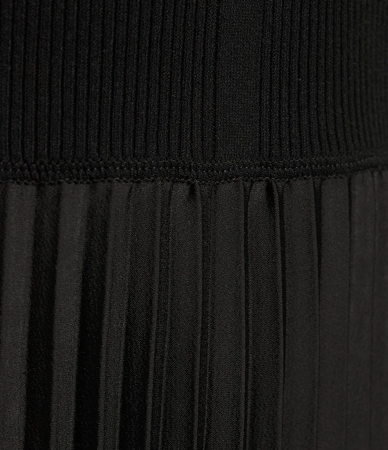 BOSS by HUGO BOSS Fadrid Mixed Media Knit And Woven Round Neck Short Sleeve Pleated Midi Dress