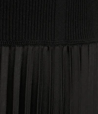 BOSS by HUGO BOSS Fadrid Mixed Media Knit And Woven Round Neck Short Sleeve Pleated Midi Dress