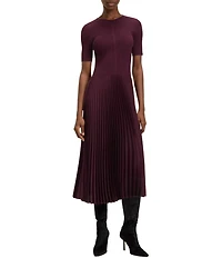 BOSS by Hugo Boss Fadridi Knit Scoop Neck Short Sleeve Pleated Midi Dress