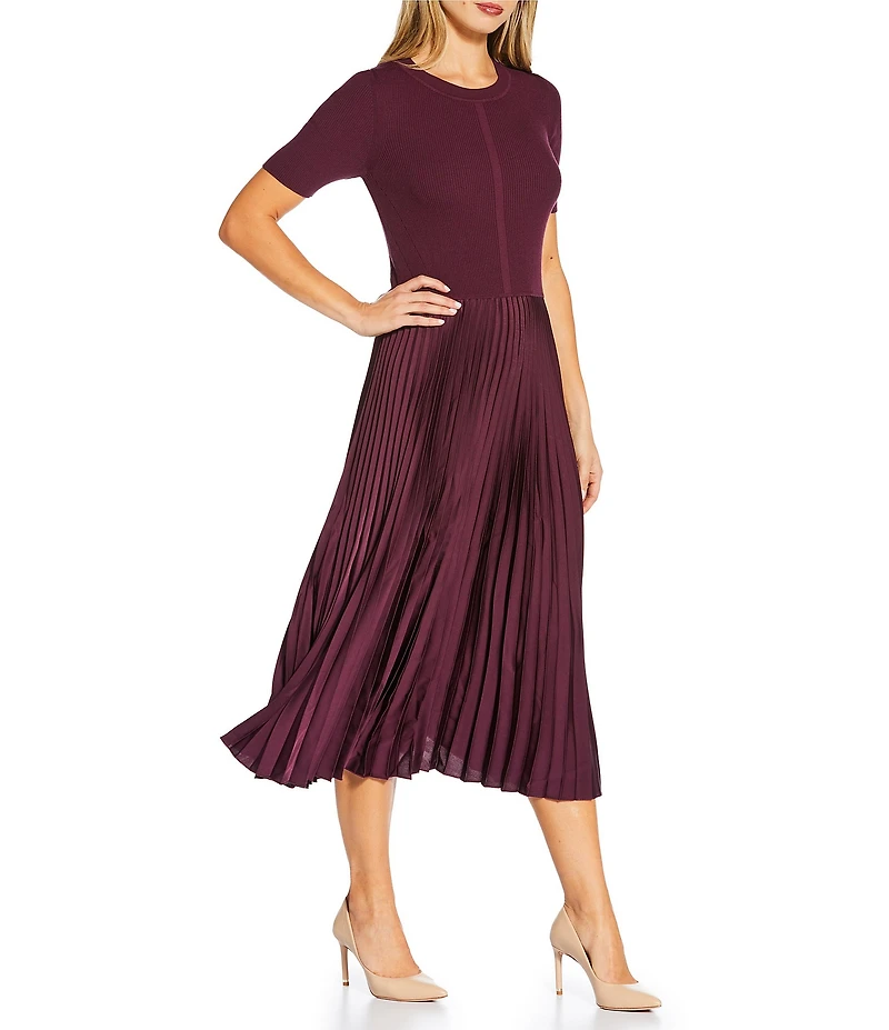 BOSS by Hugo Boss Fadridi Knit Scoop Neck Short Sleeve Pleated Midi Dress