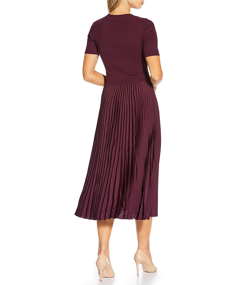 BOSS by Hugo Boss Fadridi Knit Scoop Neck Short Sleeve Pleated Midi Dress