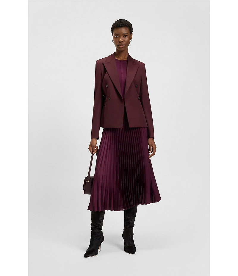 BOSS by Hugo Boss Fadridi Knit Scoop Neck Short Sleeve Pleated Midi Dress
