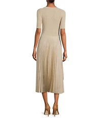 BOSS by Hugo Boss Fadridi Mixed Media Round Neck Short Sleeve Midi Dress