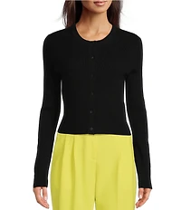 BOSS by Hugo Boss Fahara Solid Knit Crew Neck Button Front Cardigan