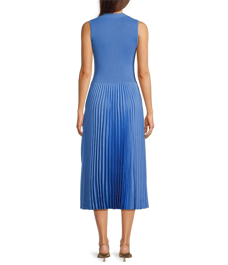 BOSS By Hugo Boss Farara Knit Woven V-Neck Cutout Neckline Sleeveless Midi Dress