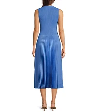 BOSS By Hugo Boss Farara Knit Woven V-Neck Cutout Neckline Sleeveless Midi Dress