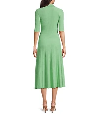 BOSS by Hugo Boss Fracie Rib Knit Collar V-Neck Short Sleeve Fit-And-Flare Midi Dress