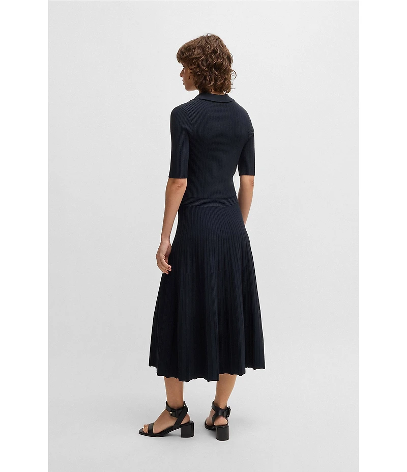 BOSS By Hugo Boss Fracie Ribbed Knit V-Neck Elbow Sleeve Fit-And-Flare Midi Dress