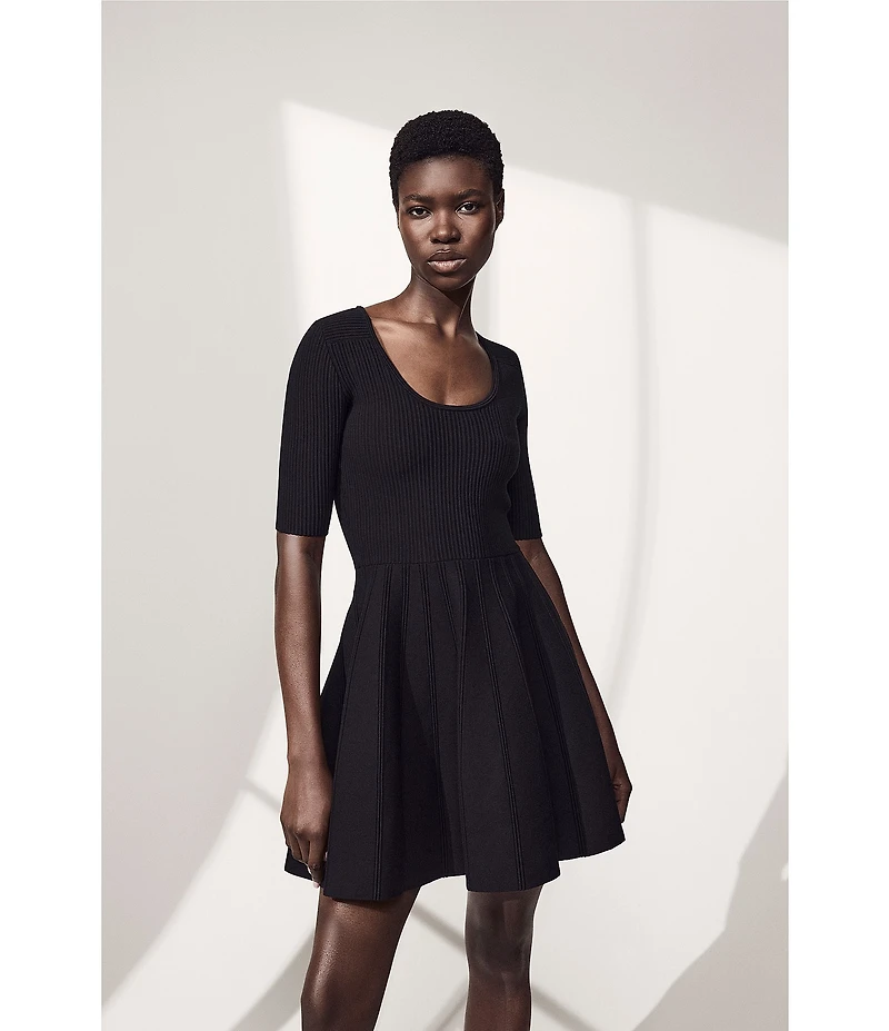 BOSS By Hugo Boss Frankina Compact Knit Scoop Neck Short Sleeve Fit-And-Flare Dress