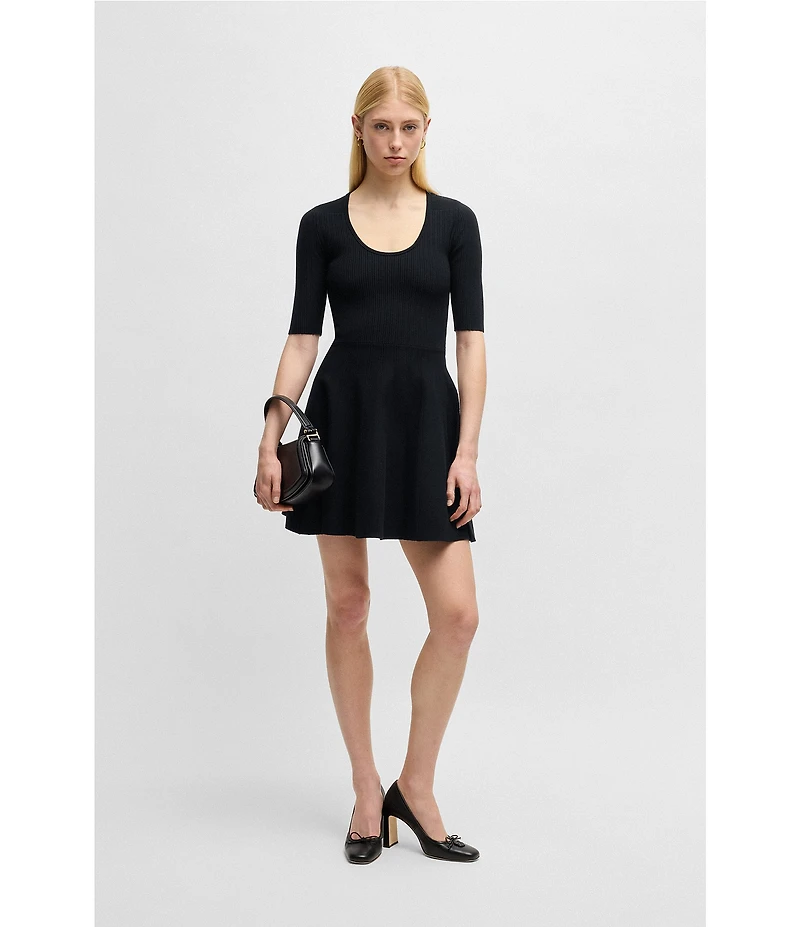 BOSS By Hugo Boss Frankina Compact Knit Scoop Neck Short Sleeve Fit-And-Flare Dress