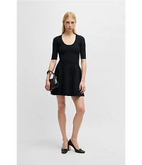 BOSS By Hugo Boss Frankina Compact Knit Scoop Neck Short Sleeve Fit-And-Flare Dress