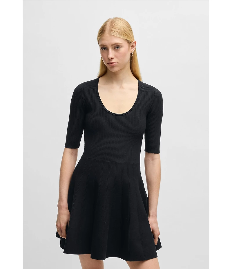 BOSS By Hugo Boss Frankina Compact Knit Scoop Neck Short Sleeve Fit-And-Flare Dress