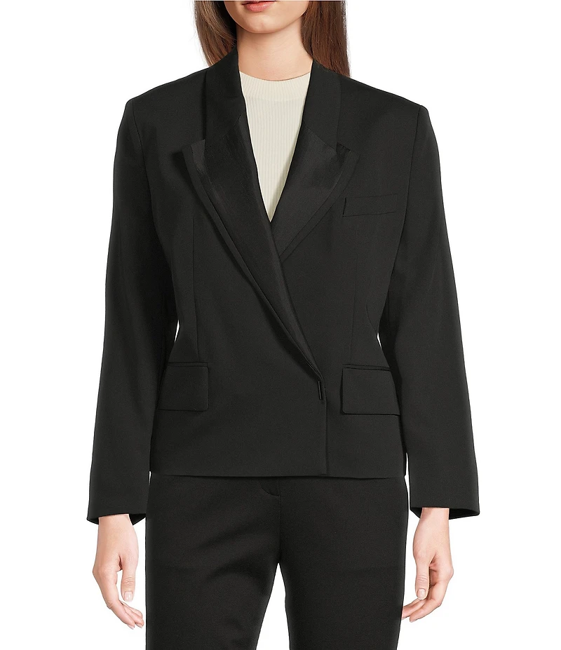BOSS By Hugo Boss Janeva Wool Woven Notch Lapel V-Neck Long Sleeve Cropped Tux Jacket