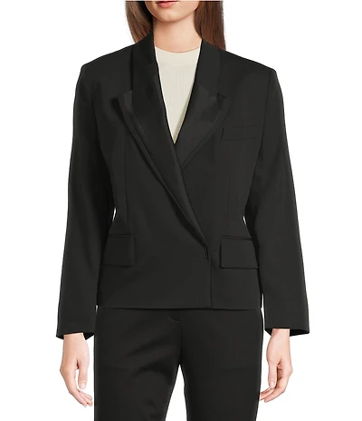 BOSS By Hugo Boss Janeva Wool Woven Notch Lapel V-Neck Long Sleeve Cropped Tux Jacket