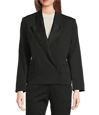 BOSS By Hugo Boss Janeva Wool Woven Notch Lapel V-Neck Long Sleeve Cropped Tux Jacket