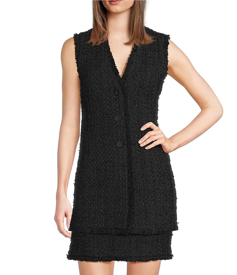 BOSS By Hugo Boss Jokilana Coordinating Fringe Tweed V-Neck Sleeveless Vest Tunic