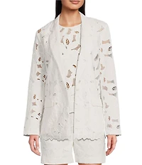 BOSS by Hugo Boss Jonara Broderie Anglaise Notch Lapel Long Sleeve Blazer