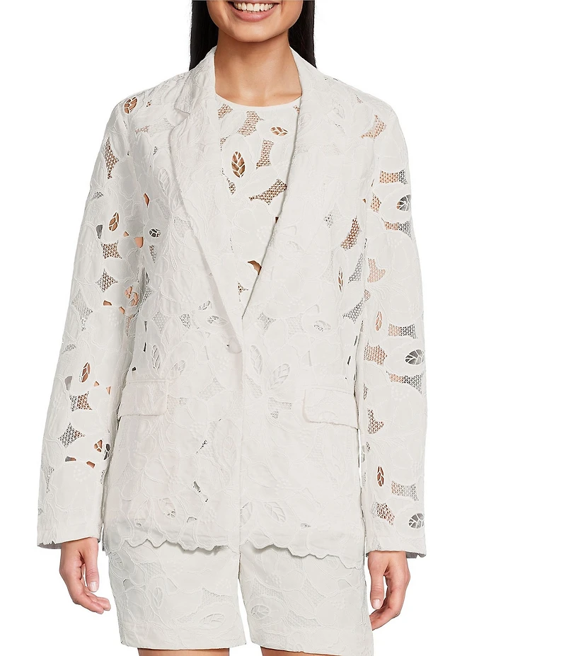 BOSS by Hugo Boss Jonara Broderie Anglaise Notch Lapel Long Sleeve Blazer