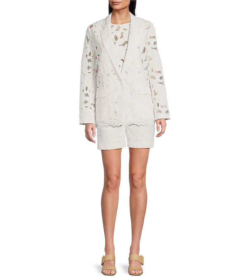 BOSS by Hugo Boss Jonara Broderie Anglaise Notch Lapel Long Sleeve Blazer