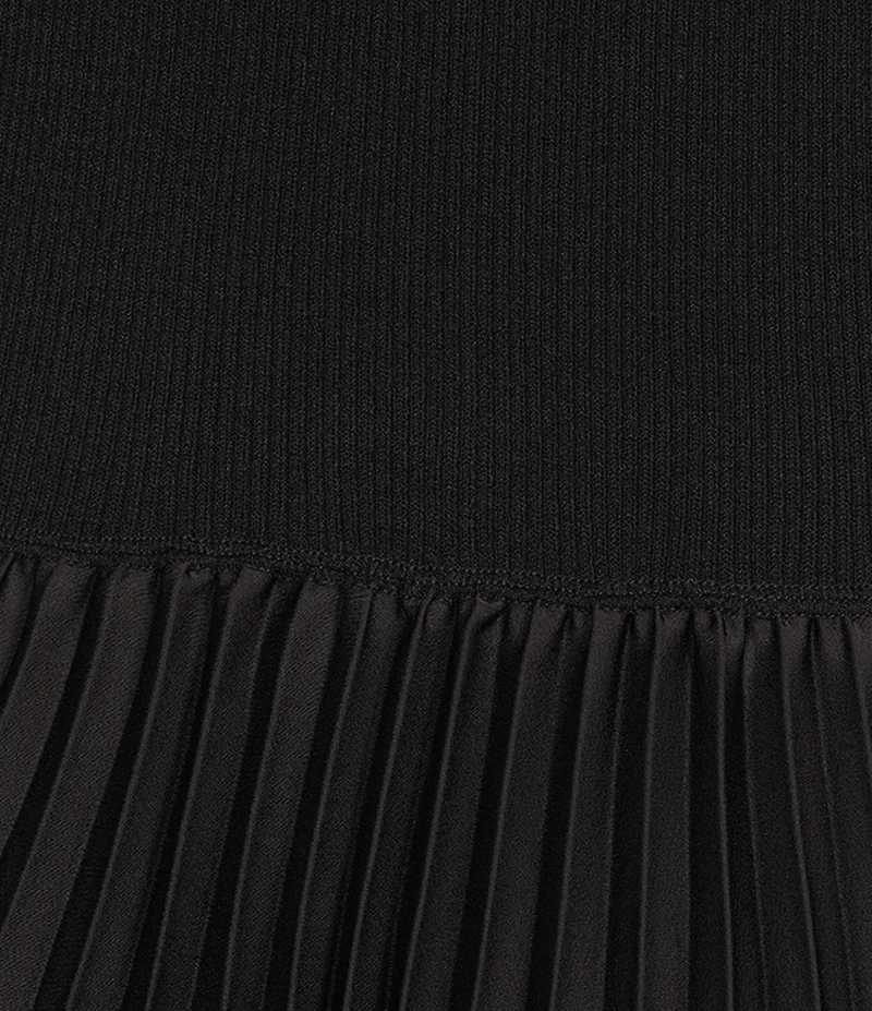 BOSS by Hugo Boss Mixed-Media Crew Neck Short Sleeve A-Line Pleated Dress