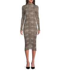 BOSS by Hugo Boss Printed Mesh Mock Neck Long Sleeve Midi Dress