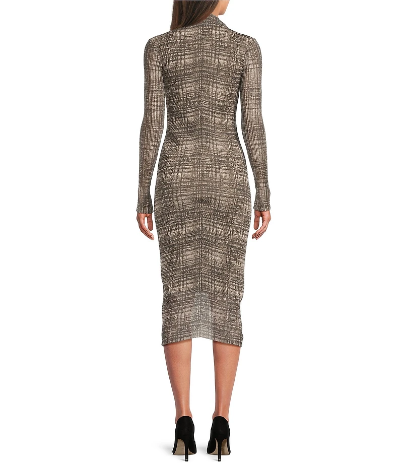 BOSS by Hugo Boss Printed Mesh Mock Neck Long Sleeve Midi Dress