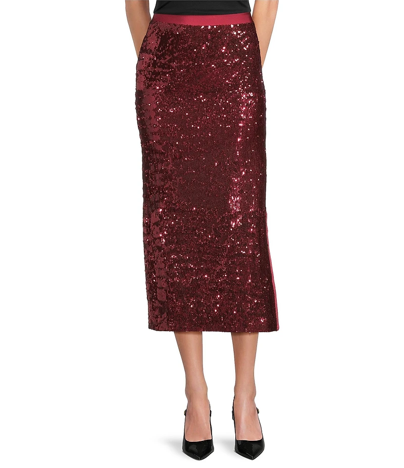 BOSS By Hugo Boss Sequin Knit Contrast Midi Skirt