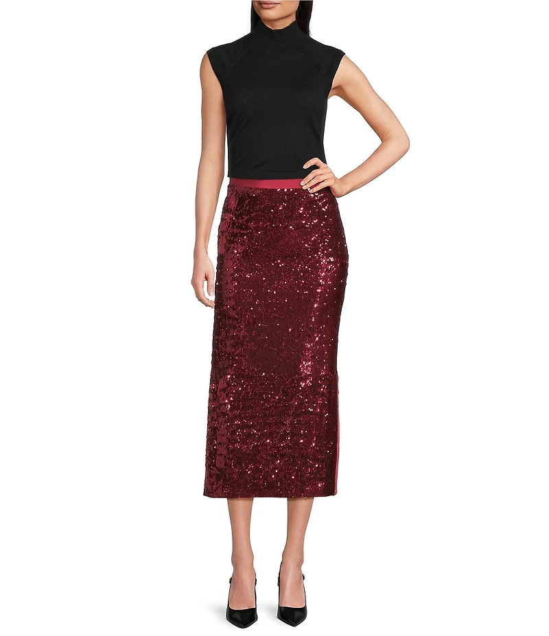 BOSS By Hugo Boss Sequin Knit Contrast Midi Skirt