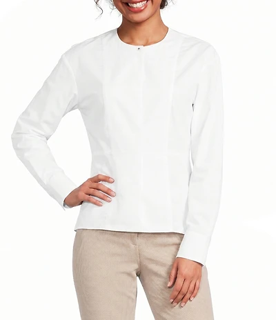 BOSS by Hugo Boss Solid Cotton Round Neck Long Cuff Sleeve Peplum Shirt