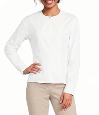 BOSS by Hugo Boss Solid Cotton Round Neck Long Cuff Sleeve Peplum Shirt