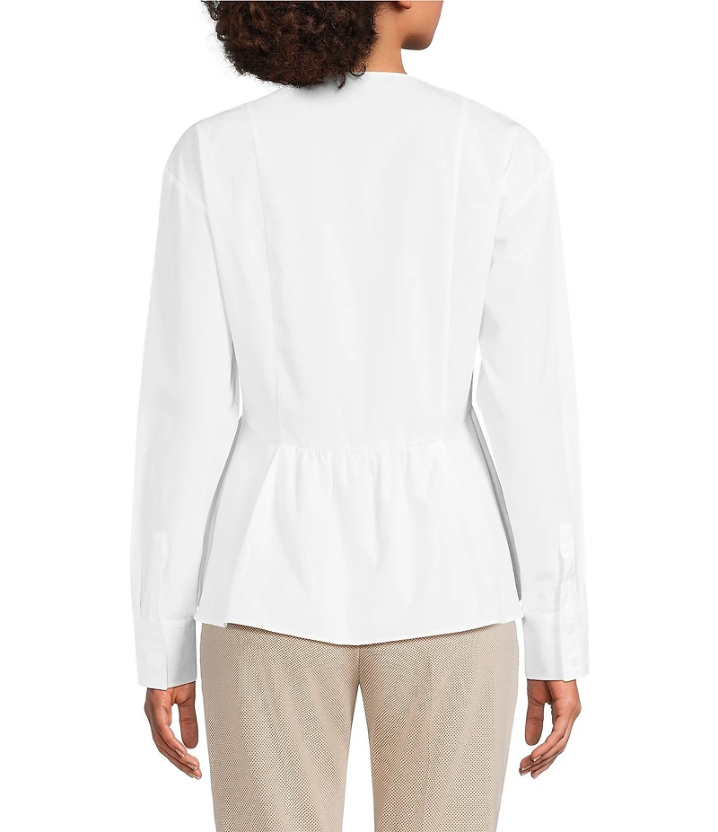 BOSS by Hugo Boss Solid Cotton Round Neck Long Cuff Sleeve Peplum Shirt