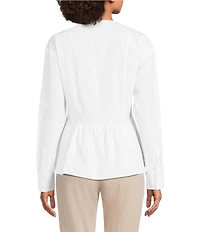 BOSS by Hugo Boss Solid Cotton Round Neck Long Cuff Sleeve Peplum Shirt