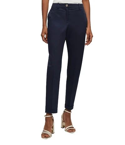 BOSS by Hugo Boss Tachinoa Classic Stretch Cotton Twill Tapered Slim Leg Pleated Ankle Pants