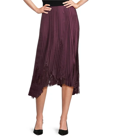 BOSS by Hugo Boss Velacey Lace Inset Satin Pleated Asymmetrical Midi Skirt