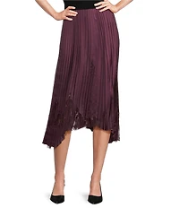 BOSS by Hugo Boss Velacey Lace Inset Satin Pleated Asymmetrical Midi Skirt
