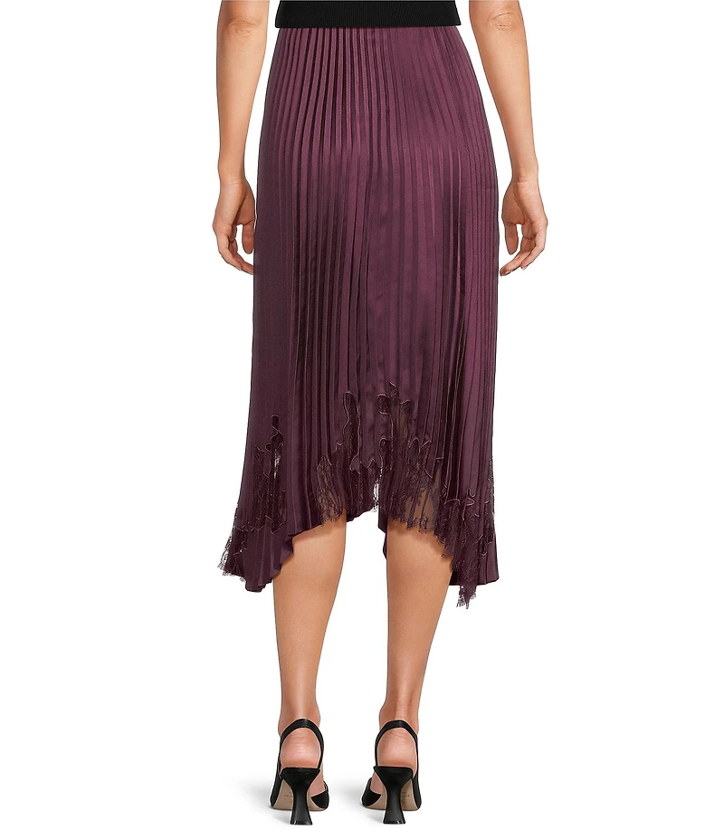 BOSS by Hugo Boss Velacey Lace Inset Satin Pleated Asymmetrical Midi Skirt