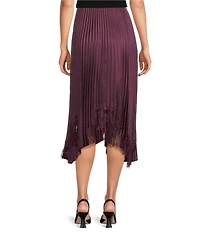 BOSS by Hugo Boss Velacey Lace Inset Satin Pleated Asymmetrical Midi Skirt