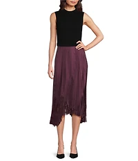 BOSS by Hugo Boss Velacey Lace Inset Satin Pleated Asymmetrical Midi Skirt