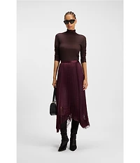 BOSS by Hugo Boss Velacey Lace Inset Satin Pleated Asymmetrical Midi Skirt