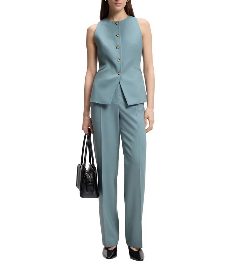 BOSS by Hugo Boss Virgin Wool Flat Front Straight Pants