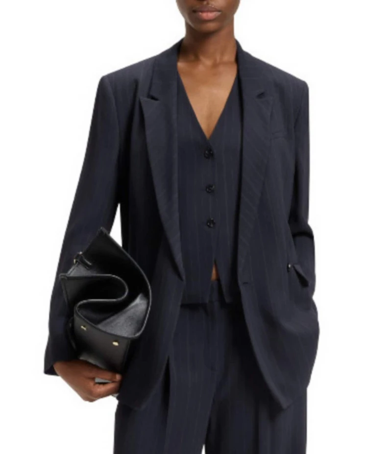 BOSS By Hugo Boss Woven Pinstripe Point Lapel Long Sleeve Blazer